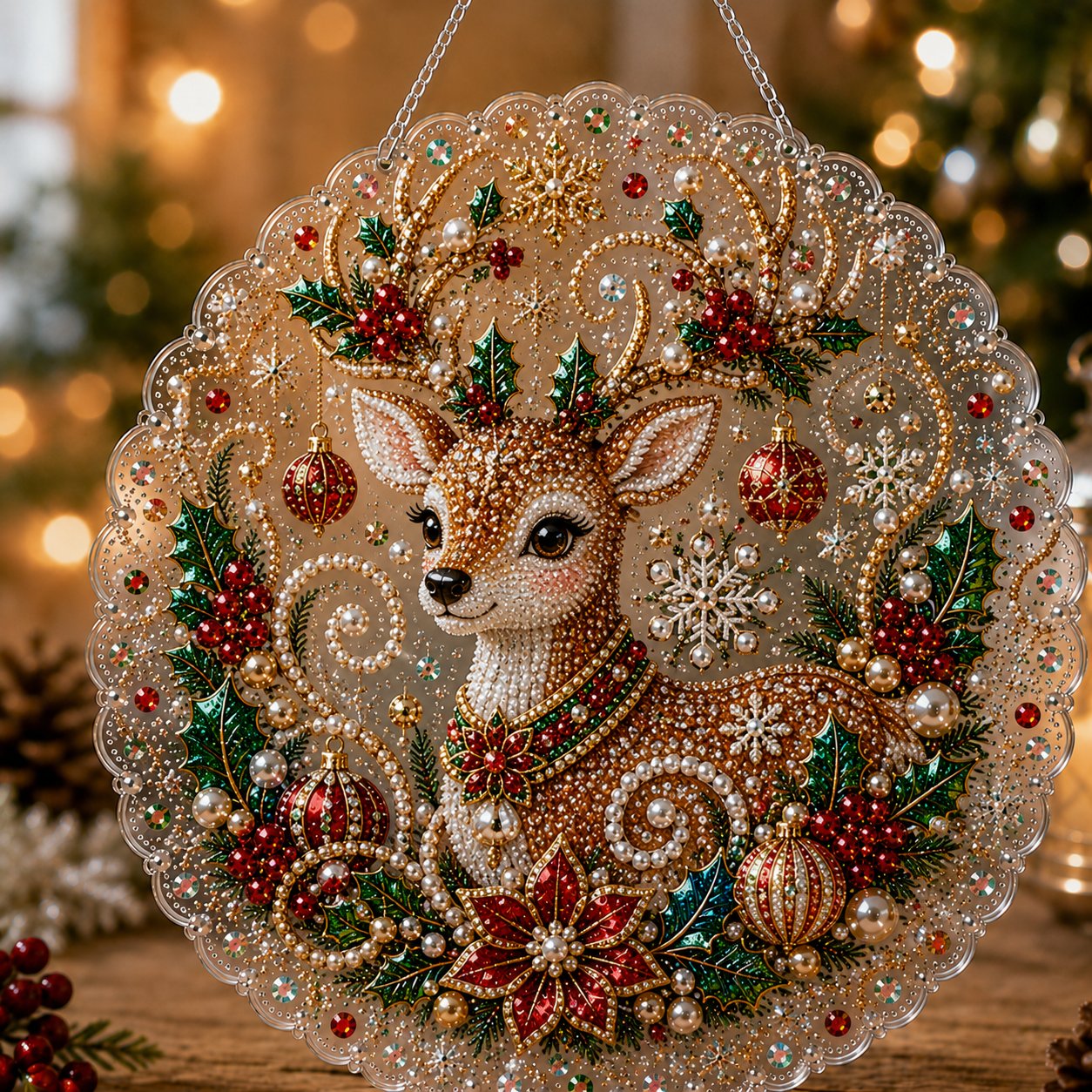 🎄 LAST DAY 49% OFF – ✨ Christmas Pearl Diamond Art Hanging Ornament Kit | Luxury Flocked Canvas with Scratch-Resistant Non-Fading Pearl Beads DIY Handmade Holiday Hanging Decor 🎅💎