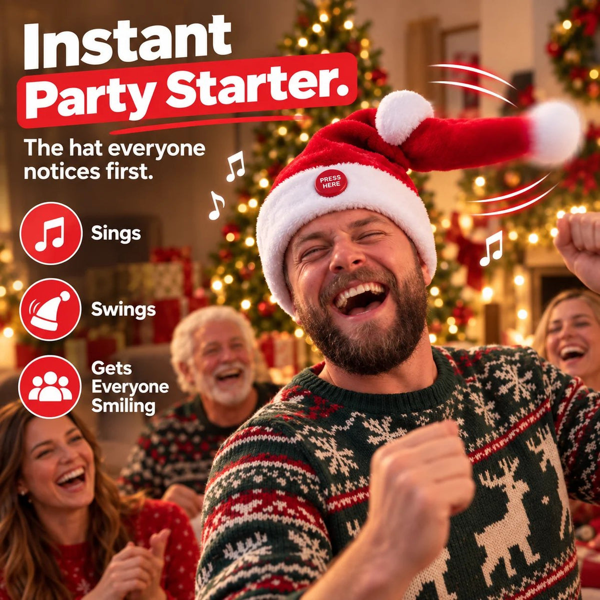 🎅 🤣 Singing & Dancing Santa Hat — Animated Christmas Party Hat