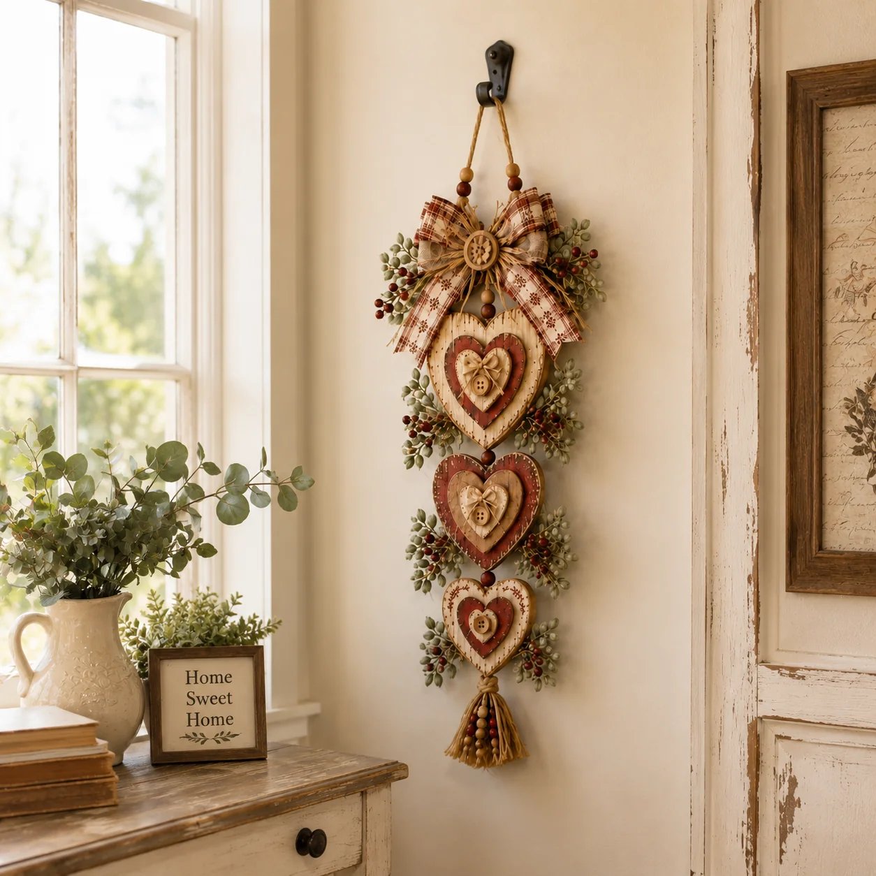 🍂🤎Vintage Farmhouse Layered Heart Wall Hanging