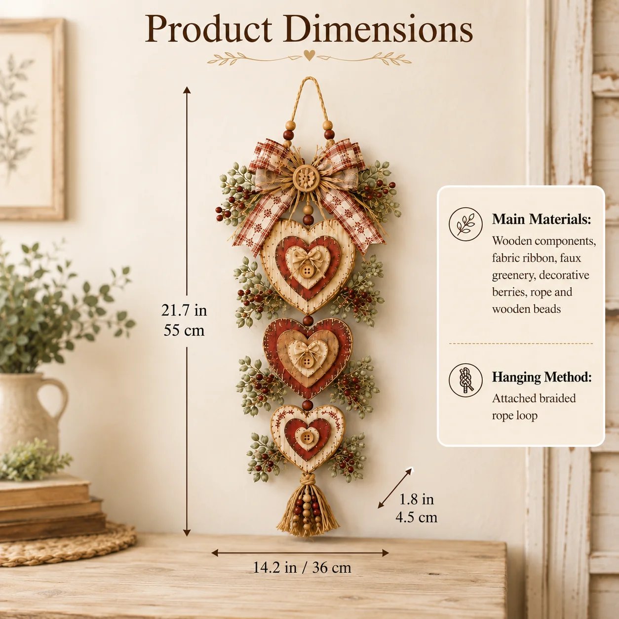 🍂🤎Vintage Farmhouse Layered Heart Wall Hanging