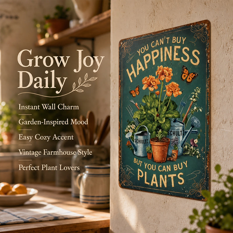 Vintage "You Can't Buy Happiness But You Can Buy Plants" Garden Metal Sign
