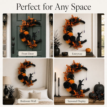🔥Last Day 49% OFF - 🐈‍⬛🌙Handmade Halloween Cat Wreath(📦Buy 2 Free Shipping)