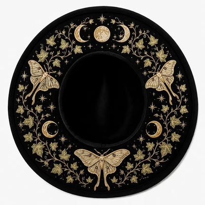 🖤 Gothic Embroidered Wide Brim Fedora Hat | Black Felt Design with Detailed Underside Embroidery in 7 Witchy, Celestial & Halloween Styles 🌙