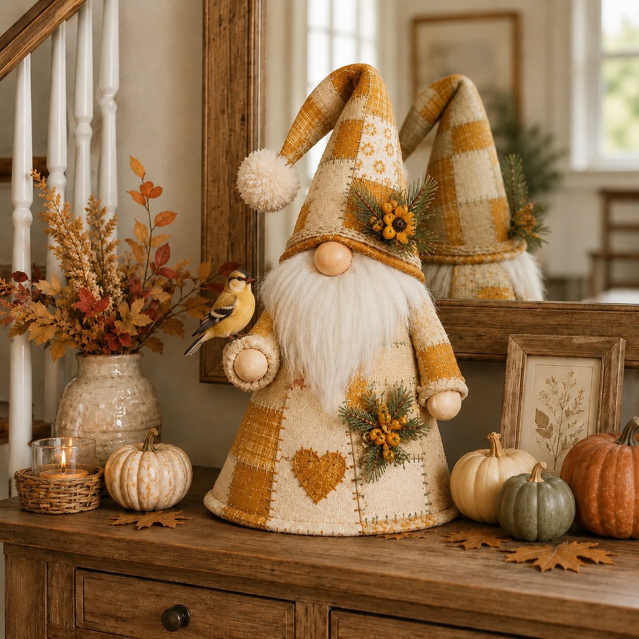 🔥 LAST DAY 49% OFF – 🐦Patchwork Bird Gnome Light Collection | Warm Glowing Tabletop Decor ✨