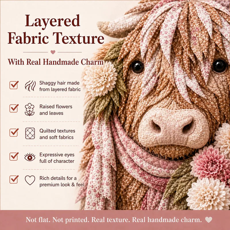 💐🌸 Birth Flower Highland Cow 3D Layered Fabric Art DIY Kit 🐮