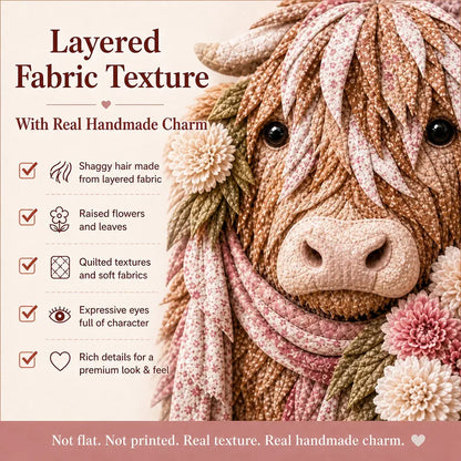💐🌸 Birth Flower Highland Cow 3D Layered Fabric Art DIY Kit 🐮