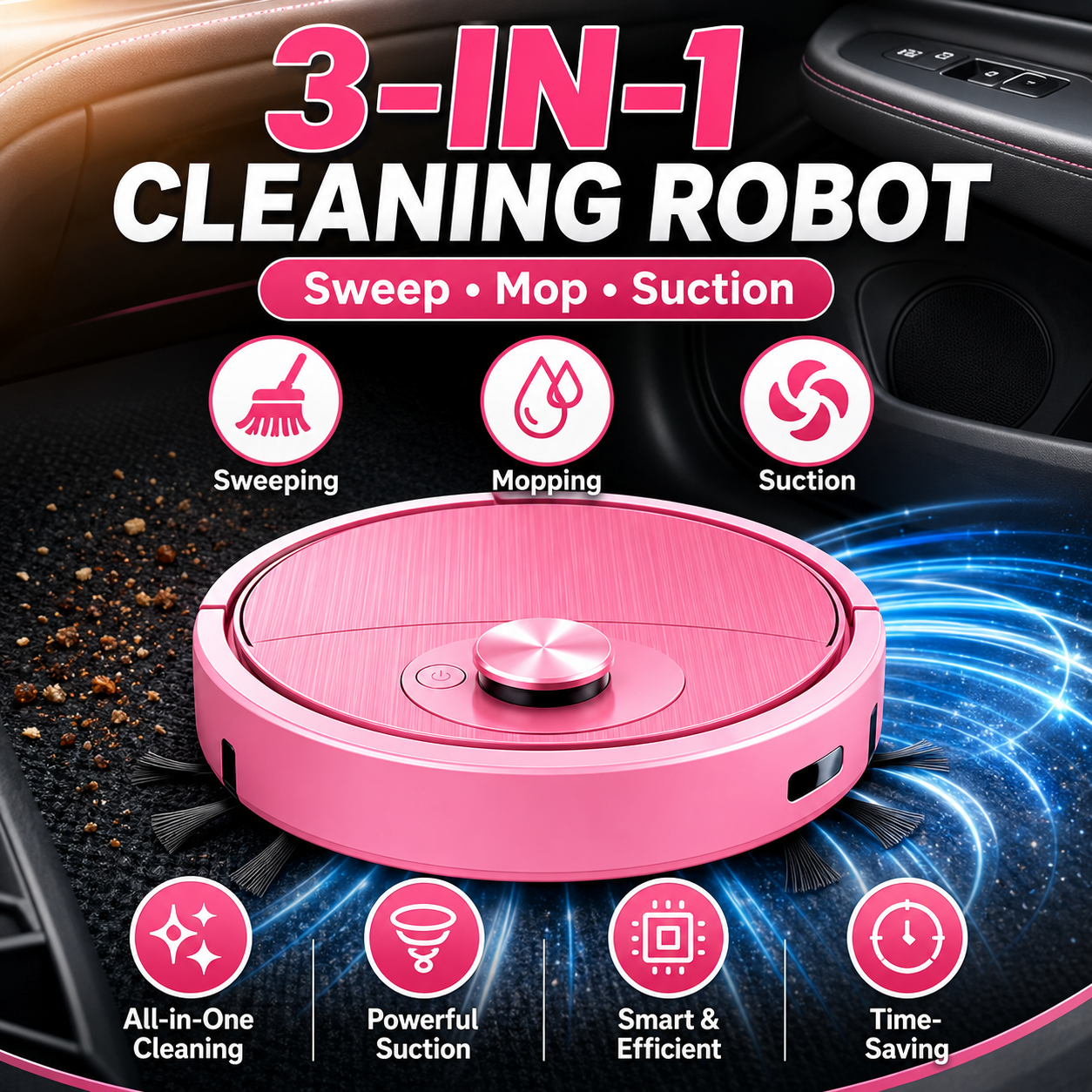 🤖 3-in-1 Mini Robot Vacuum for Car Mats