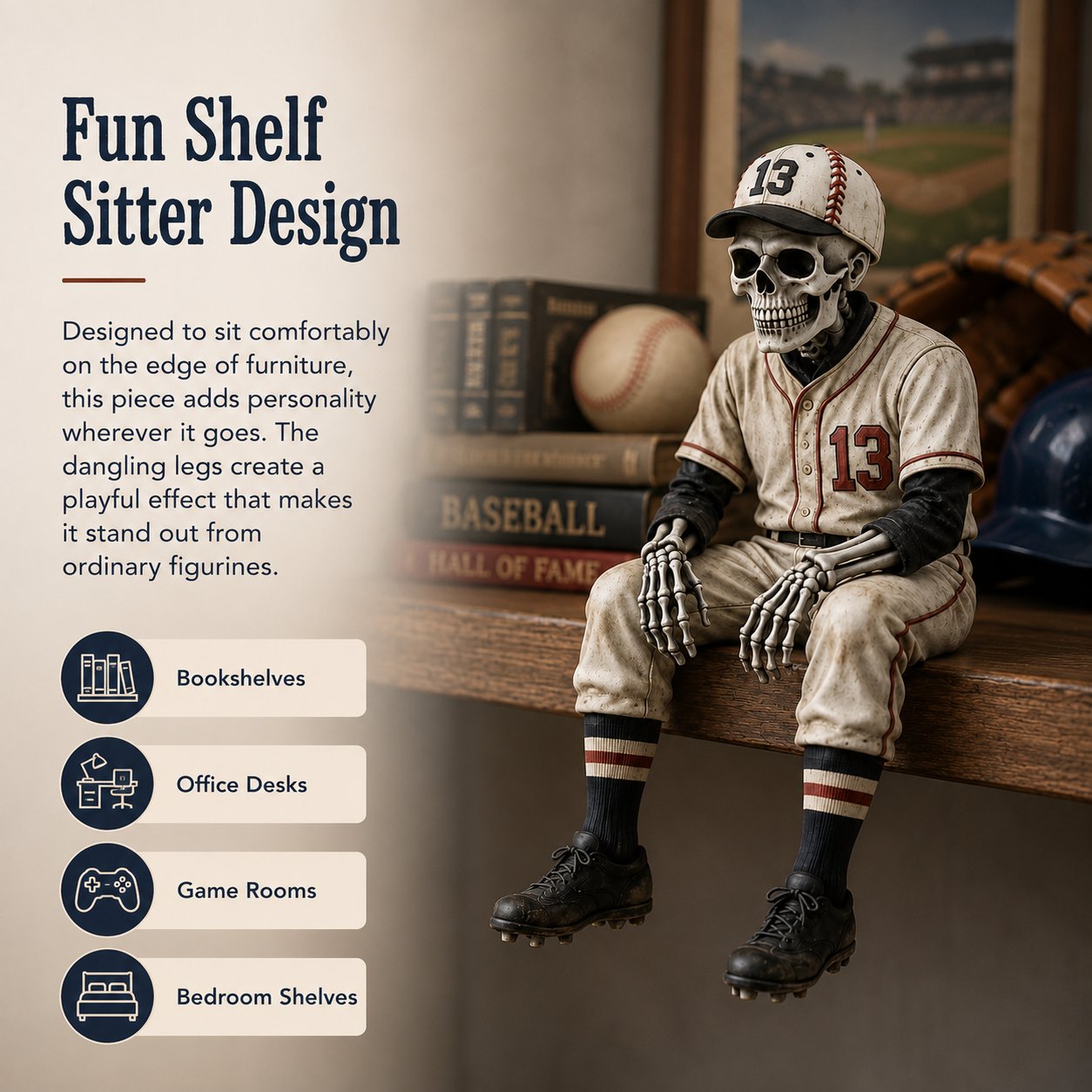 ⚾ Baseball Skeleton Shelf Sitter – He Stayed in the Game a Little Too Long 💀