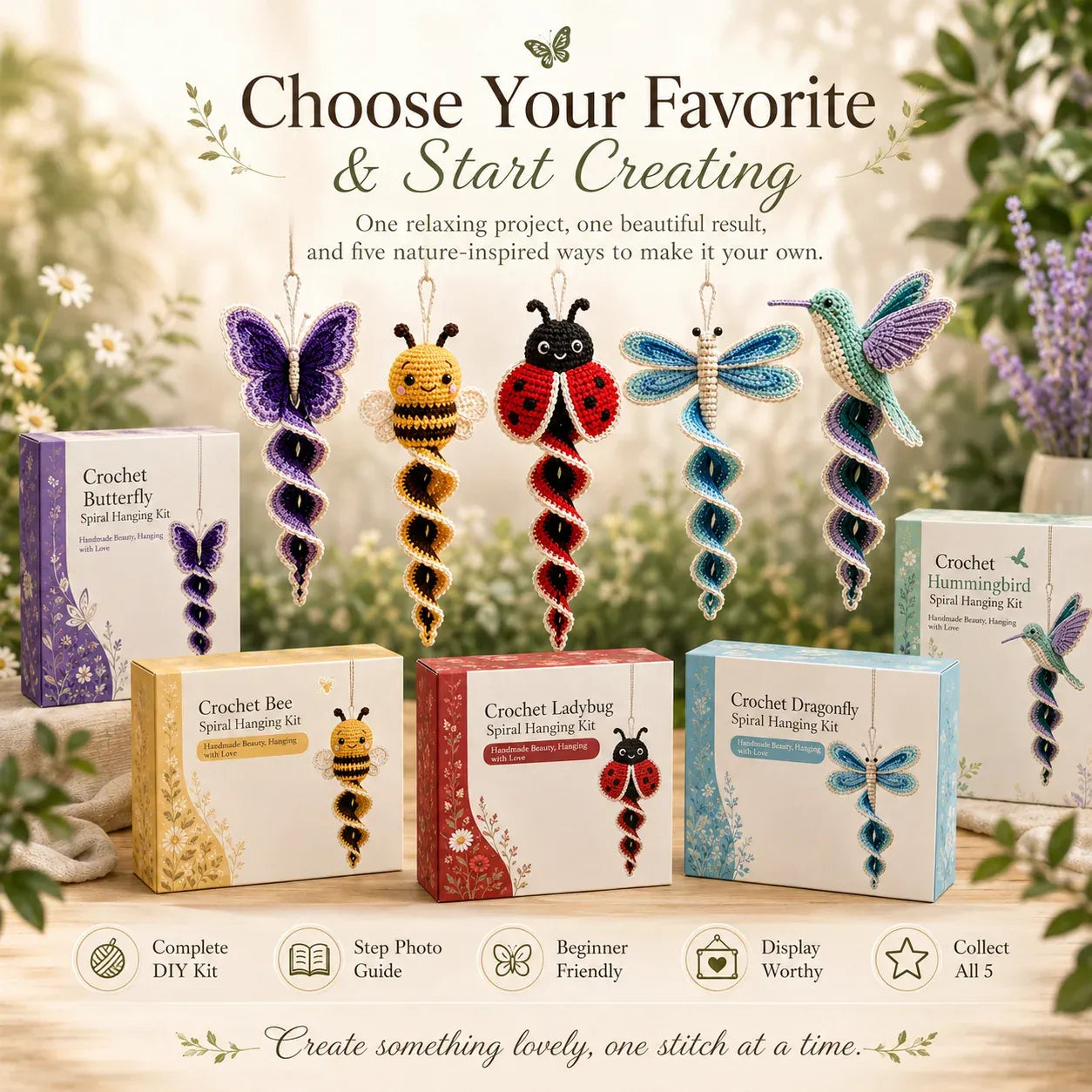 🔥LAST DAY 50% OFF - 🎁Crochet Spiral Hanging Kit – Beginner-Friendly DIY Garden Animal Decor 🧶🌿