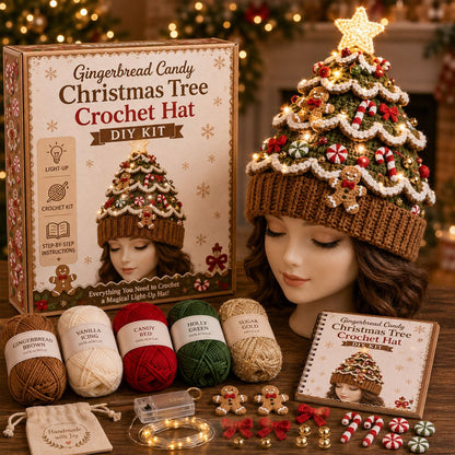 🎄Beginner-Friendly Light-Up Christmas Tree Crochet Hat DIY Kit | Complete Kit with Coordinated Yarn, LED Lights & Step-by-Step Guide Included 💕