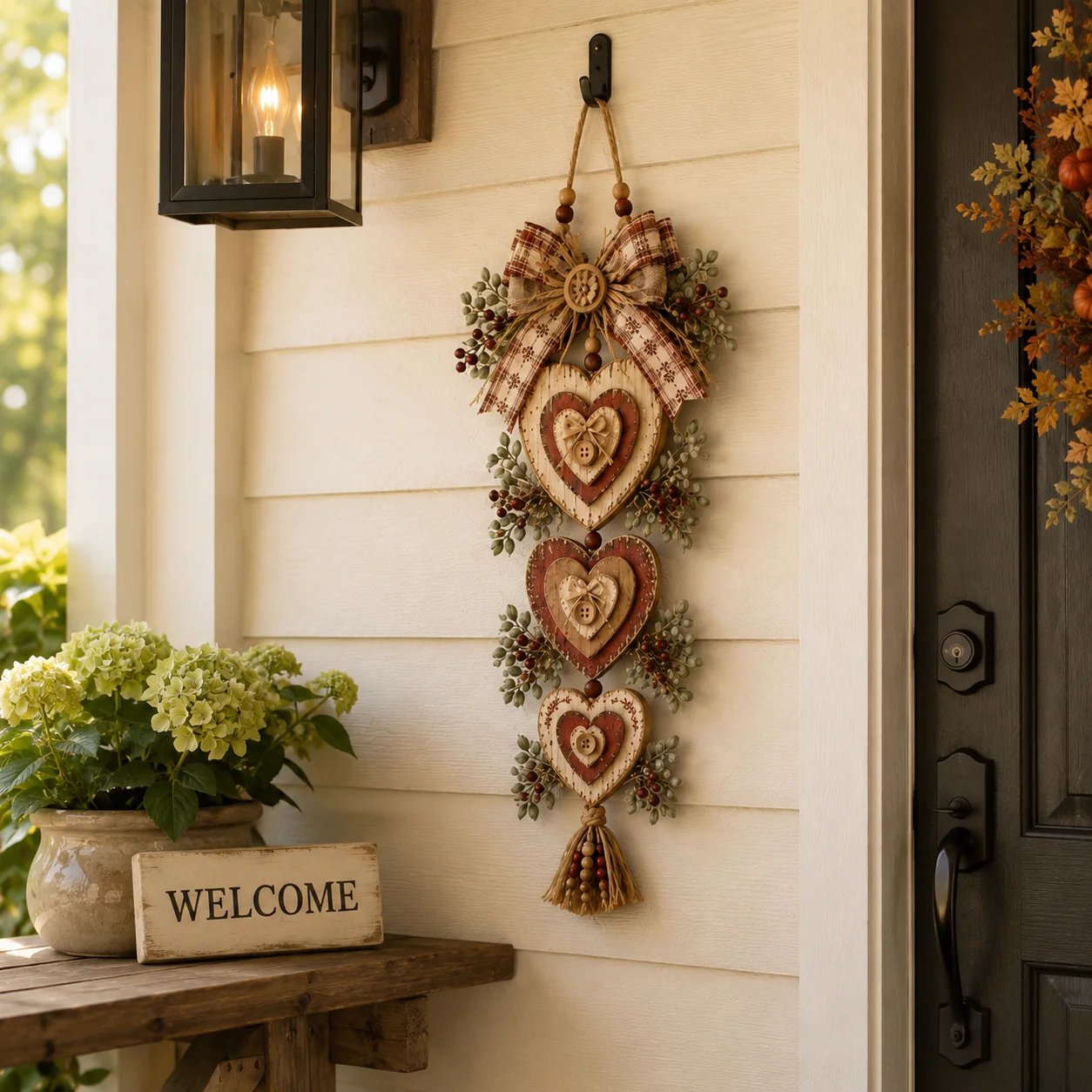 🍂🤎Vintage Farmhouse Layered Heart Wall Hanging