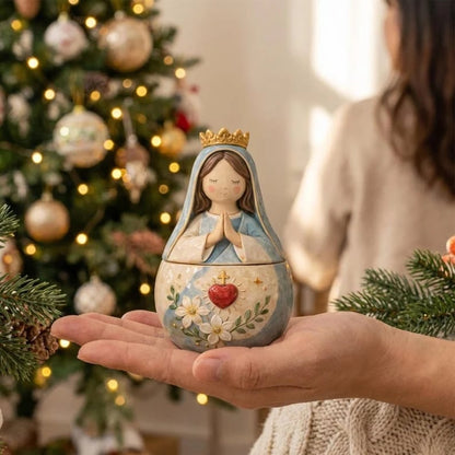 ✨ Divine Grace Collection: Hand-Painted Sacred Heart Jesus & Blessed Mary Keepsake Box