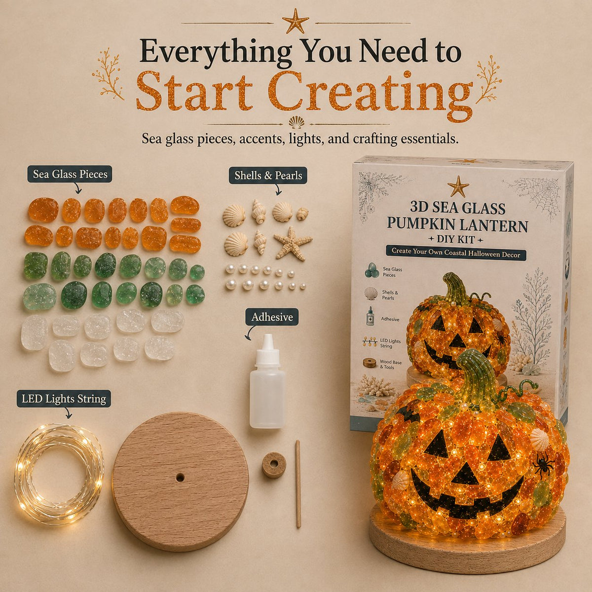 🎉⏳ 49% OFF – 🎃 Beginner-Friendly DIY Lighted Sea Glass Halloween Character Kit Collection | Complete Kit with Sea Glass Pieces, LED Lights & Step-by-Step Guide Included 💕