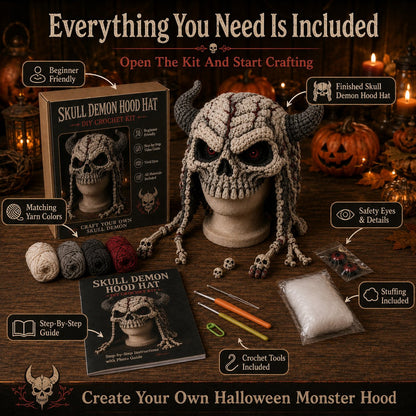 🎭🎃 Halloween Monster Hood DIY Crochet Kit | Premium Soft Yarn Materials with Step-by-Step Guide DIY Handmade Wearable Character Hood 🧶✨