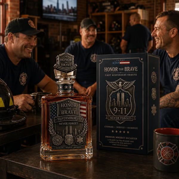 Honor the Brave Relief Decanter & Emblem – Hero Commemorative Ornament for Home Bar Display