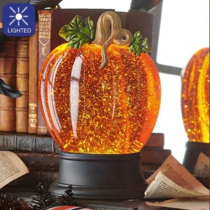 🎉Orange Fall Pumpkin Lighted Glitter Swirl Water Globe