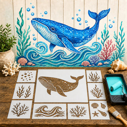 🐙 Reusable Ocean Octopus Mural Stencil Set | Bring Plain Walls & Fences to Life with a Bold Underwater Scene 🌊🎨✨