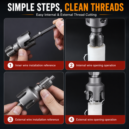 Drill-Powered Pipe Thread Cutting Bit — Internal & External Threading for 1/2' & 3/4' Plastic Pipes