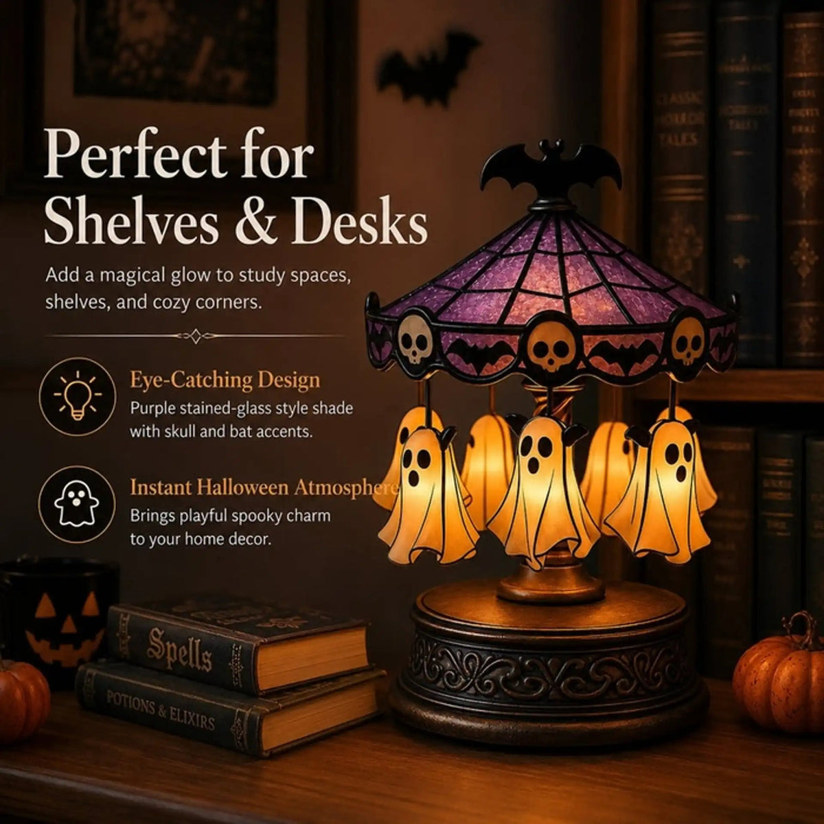 🔥 Hot Sale 50% OFF 🎠 Ghost Carousel Motion Night Light – Cozy Halloween Glow🎃