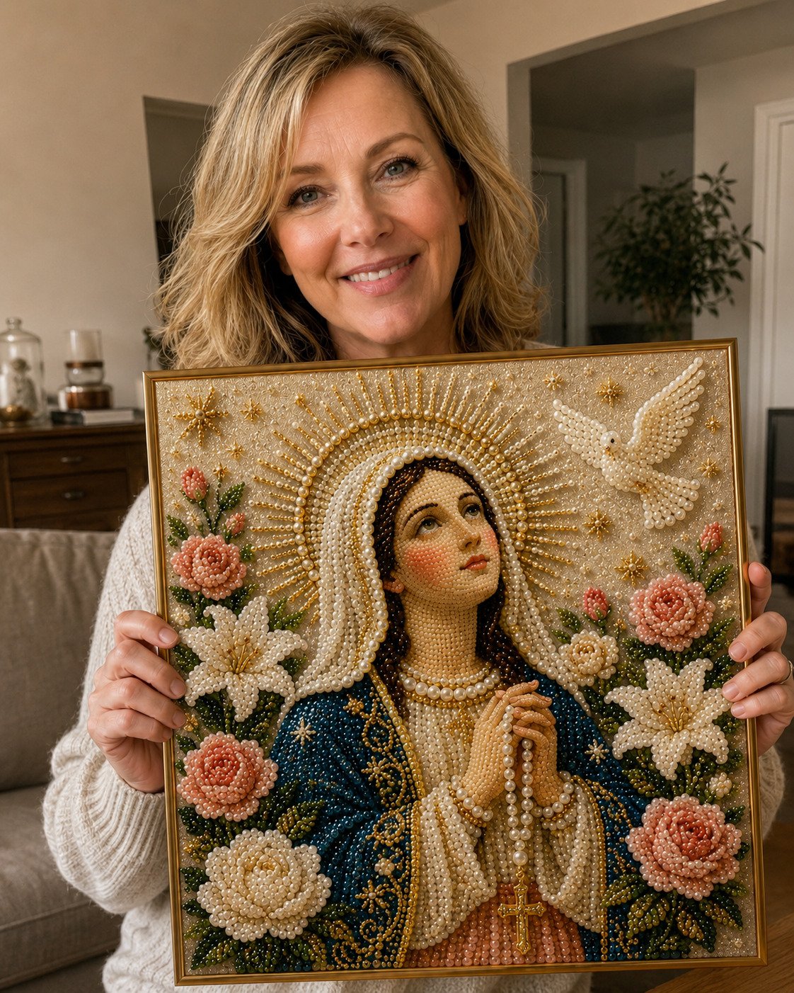 🙏New Arrivals 49% OFF-2026 Divine Pearl Bead Virgin Mary Icon – A Peaceful DIY Faith Art Gift ✨