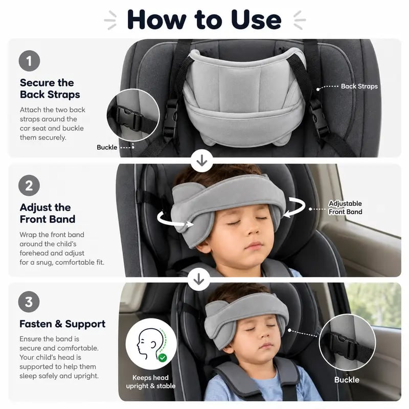 ⭐ Kids Car Seat Head Support Strap | Toddler Sleep Head Stabilizer for Car Travel