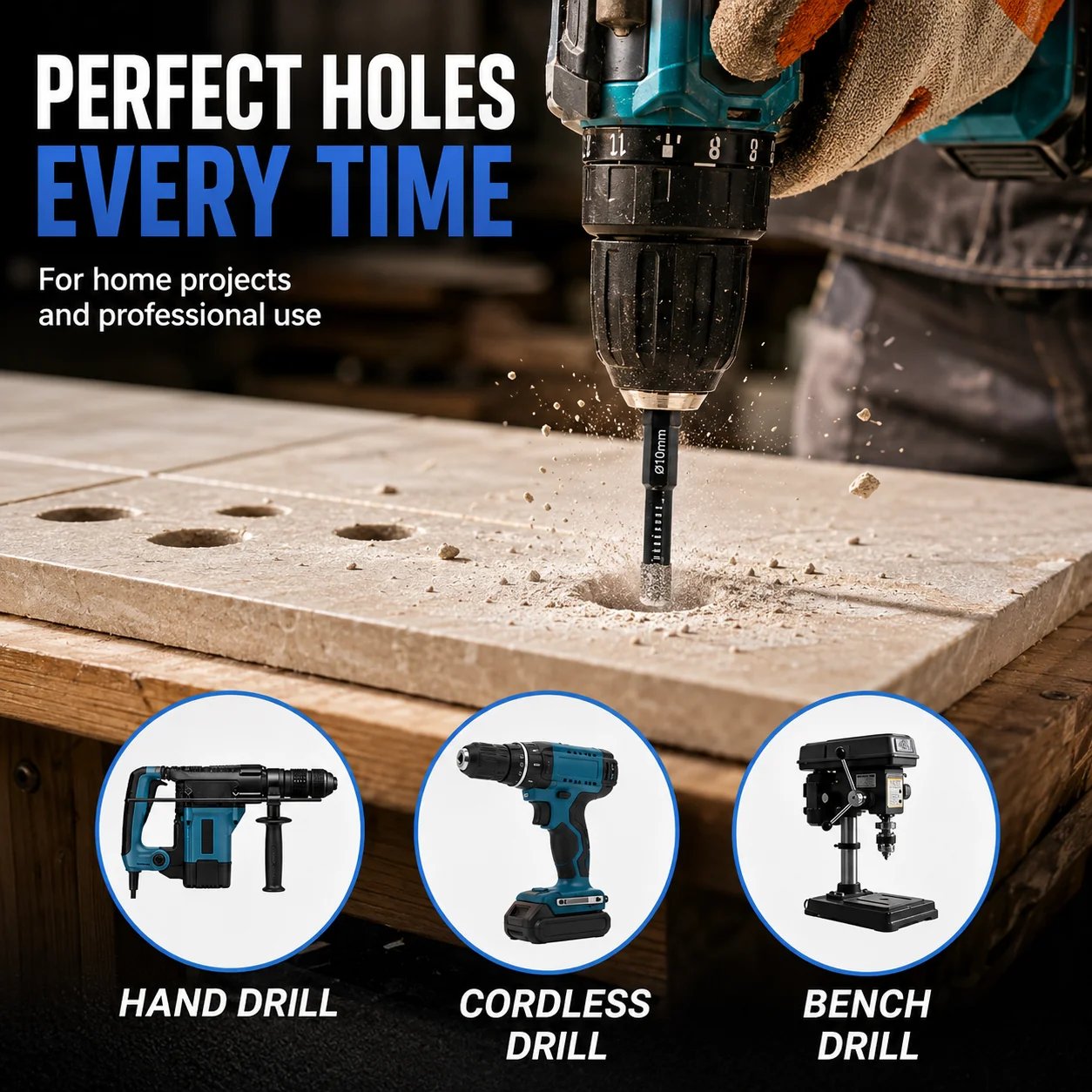 Diamond drill bits compatible with common drills