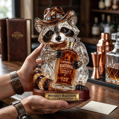 🦝 Wild West Whiskey Raccoon Crystal Statue