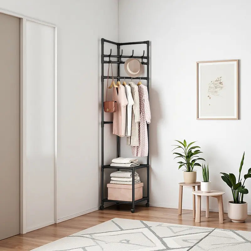 Multi-Functional Rolling Garment Rack with Bottom Storage