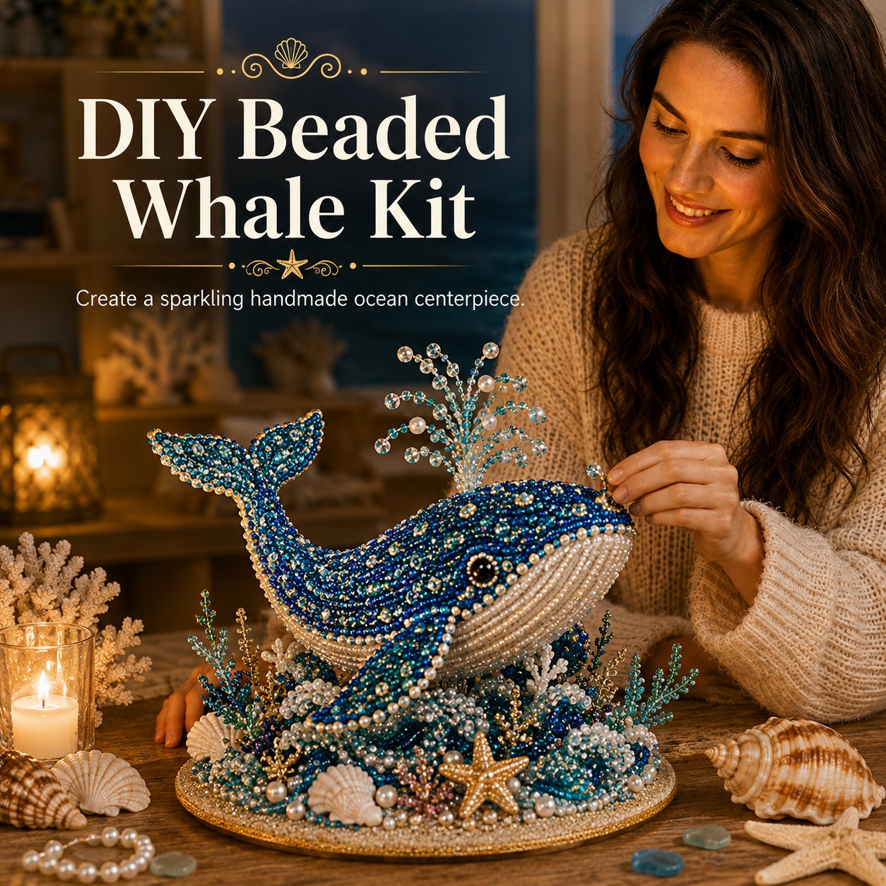 🔥LAST DAY 50% OFF -  🌊 Ocean Sparkle Animal Craft Kit | Create a Dimensional Underwater Centerpiece with Colorful Beads, Pearls & Coastal Details 🐚✨
