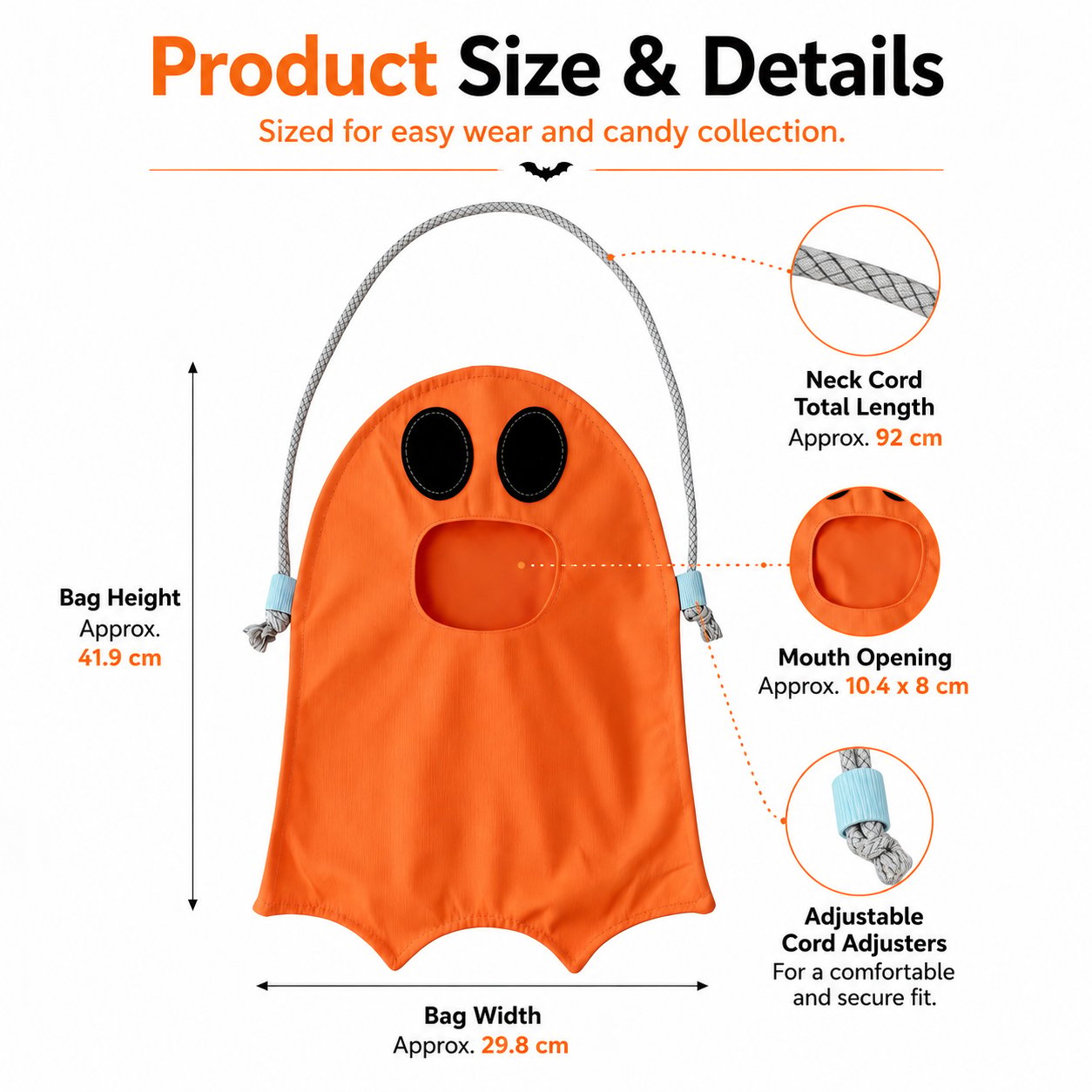 ⏳ Last Day 49% OFF – 👻 Hands-Free “Feed the Ghost” Halloween Treat Bag for Kids | Wearable Front-Hanging Candy Bag with Large Mouth Opening & Roomy Trick-or-Treat Storage 🎃🍬