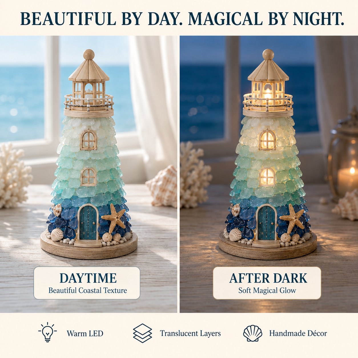 ⏳ Last Day 49% OFF – 🌊 Beginner-Friendly DIY Lighted Sea Glass-Style Lighthouse Kit Collection | Complete Kit with Sea Glass-Style Pieces, LED Lights & Step-by-Step Guide Included 💕