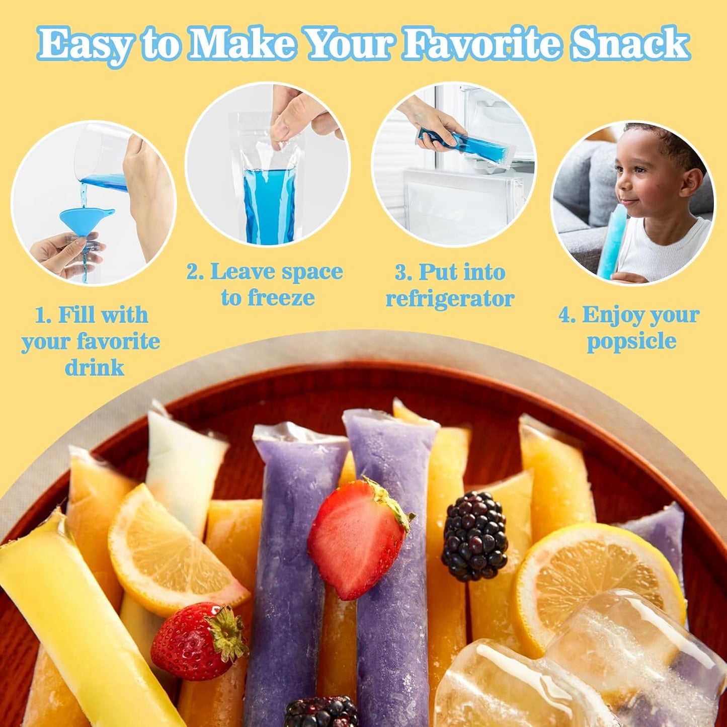 (100pcs)-DIY Disposable Ice Pop Bags Mold Bags Homemade ice lolly Bags with Silicone Funnel