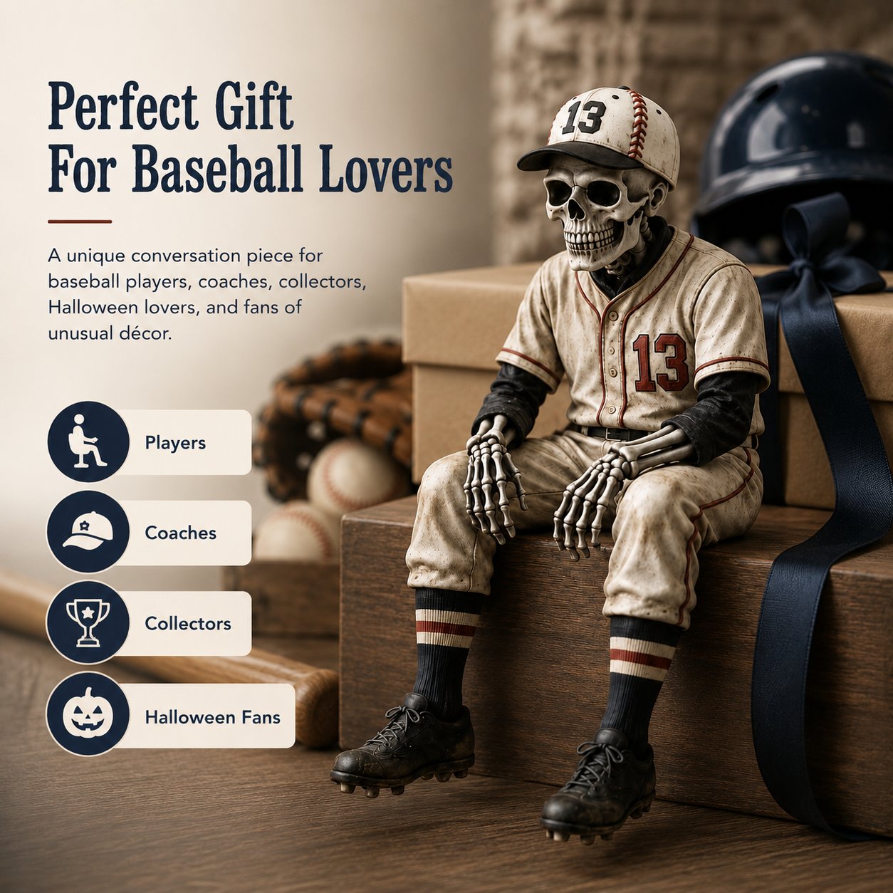 ⚾ Baseball Skeleton Shelf Sitter – He Stayed in the Game a Little Too Long 💀