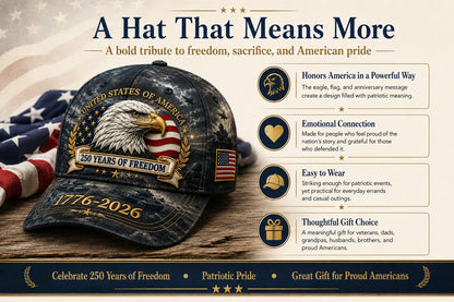 ✨2026 Ahlwomax®250 Years of Freedom Eagle Cap | Embroidered Patriotic Vintage Baseball Hat – 1776–2026 American Tribute Edition