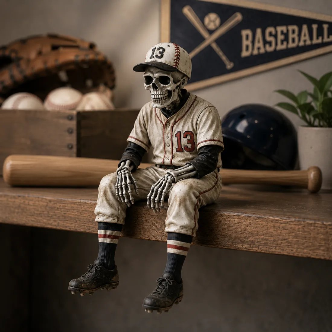 ⚾ Baseball Skeleton Shelf Sitter – He Stayed in the Game a Little Too Long 💀