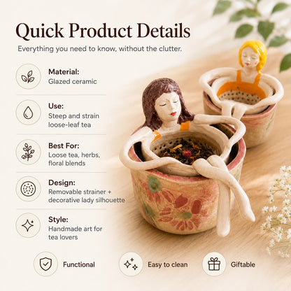 ☕Whimsical Sitting Lady Ceramic Tea Strainer Collection