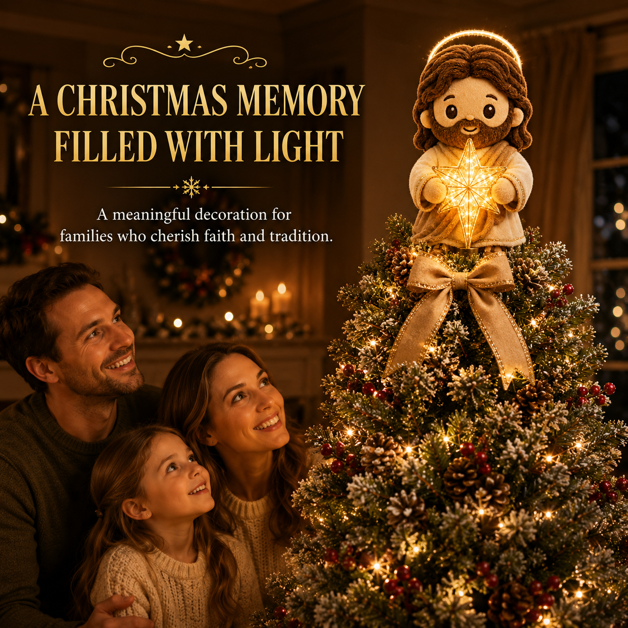 Faith inspired Christmas tree topper holiday scene