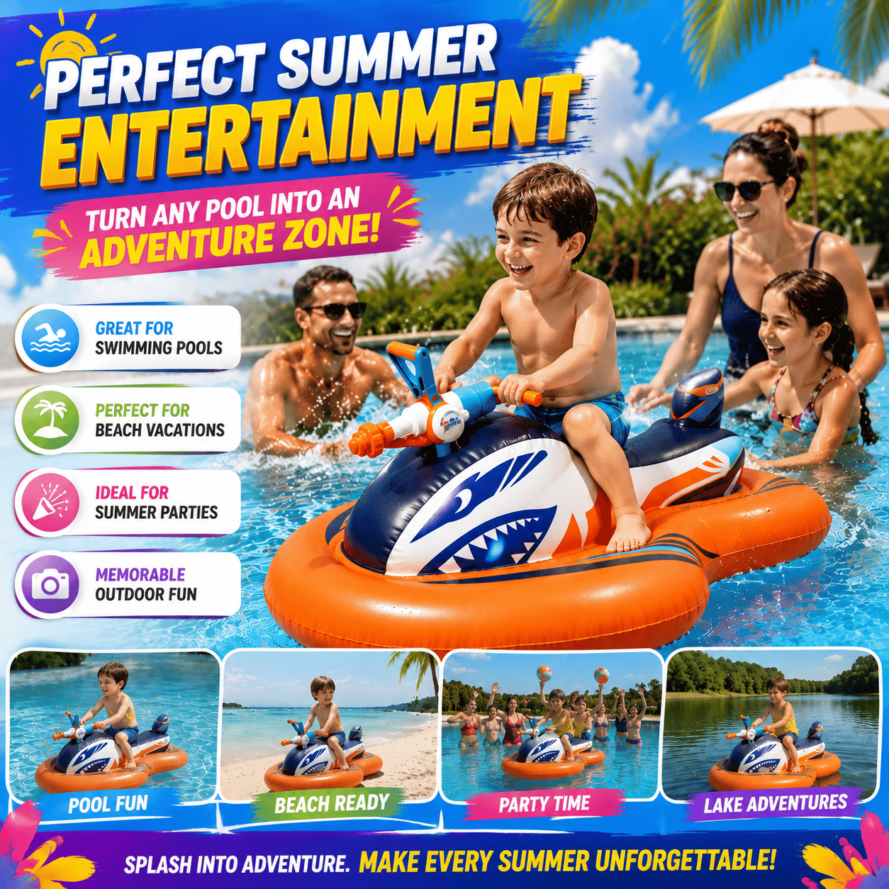 🏆2026 Upgraded 60% OFF🌊 2-in-1 Shark Inflatable Jet Water Ski🚤 Built-in Water Gun