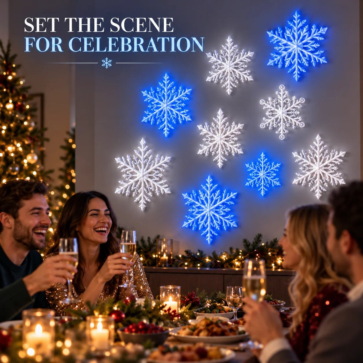 ❄️ LED Snowflake Wall Lights | 3D Christmas Snowflake Décor with Blue & White Glow, Remote Control & Magical Indoor Holiday Atmosphere ✨