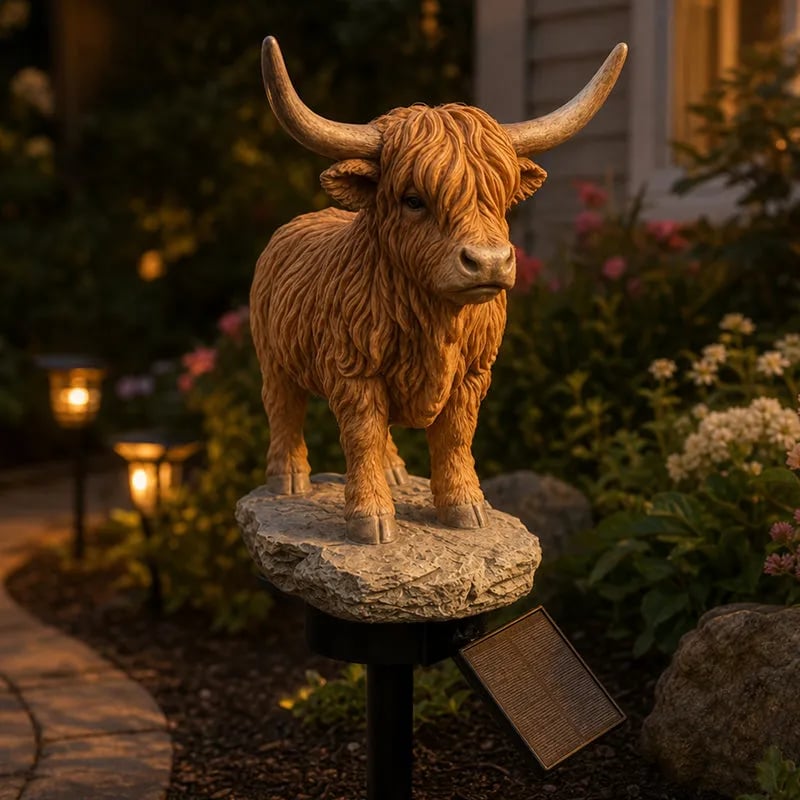 🔥Last Day 49% OFF 💡🐮 Solar Highland Cow Light