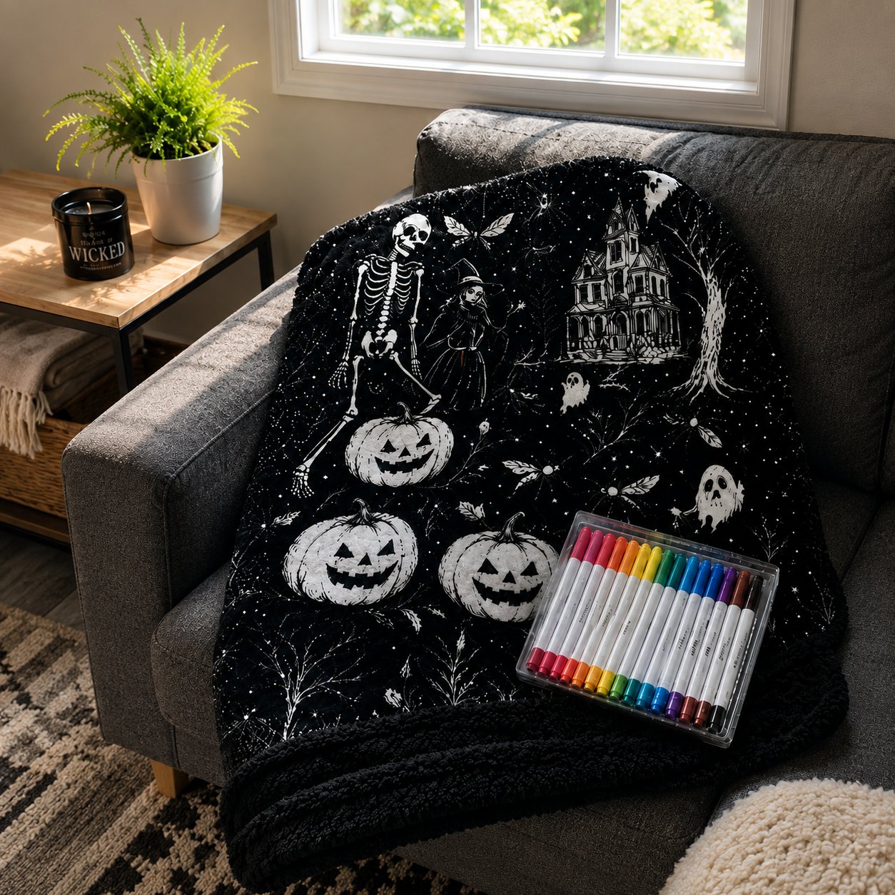🔥Last Day 49% OFF - 🎃👻Trick Or Trace Halloween Coloring Blanket🎨