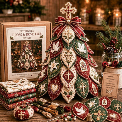 ✝️ Beginner-Friendly Tree of Faith 3D Quilted Christmas Tree Sewing Kit | Complete Kit with Coordinated Fabrics, Beads & Step-by-Step Guide Included 💕