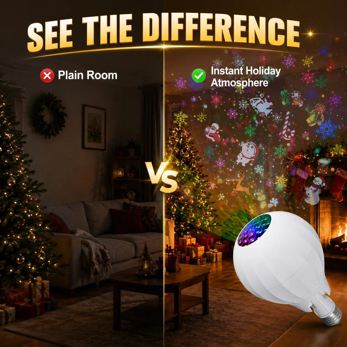 💡Rotating Christmas Projector Bulb | 16 Patterns