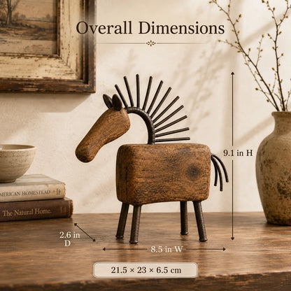 Vintage Primitive Wood & Metal Horse Sculpture