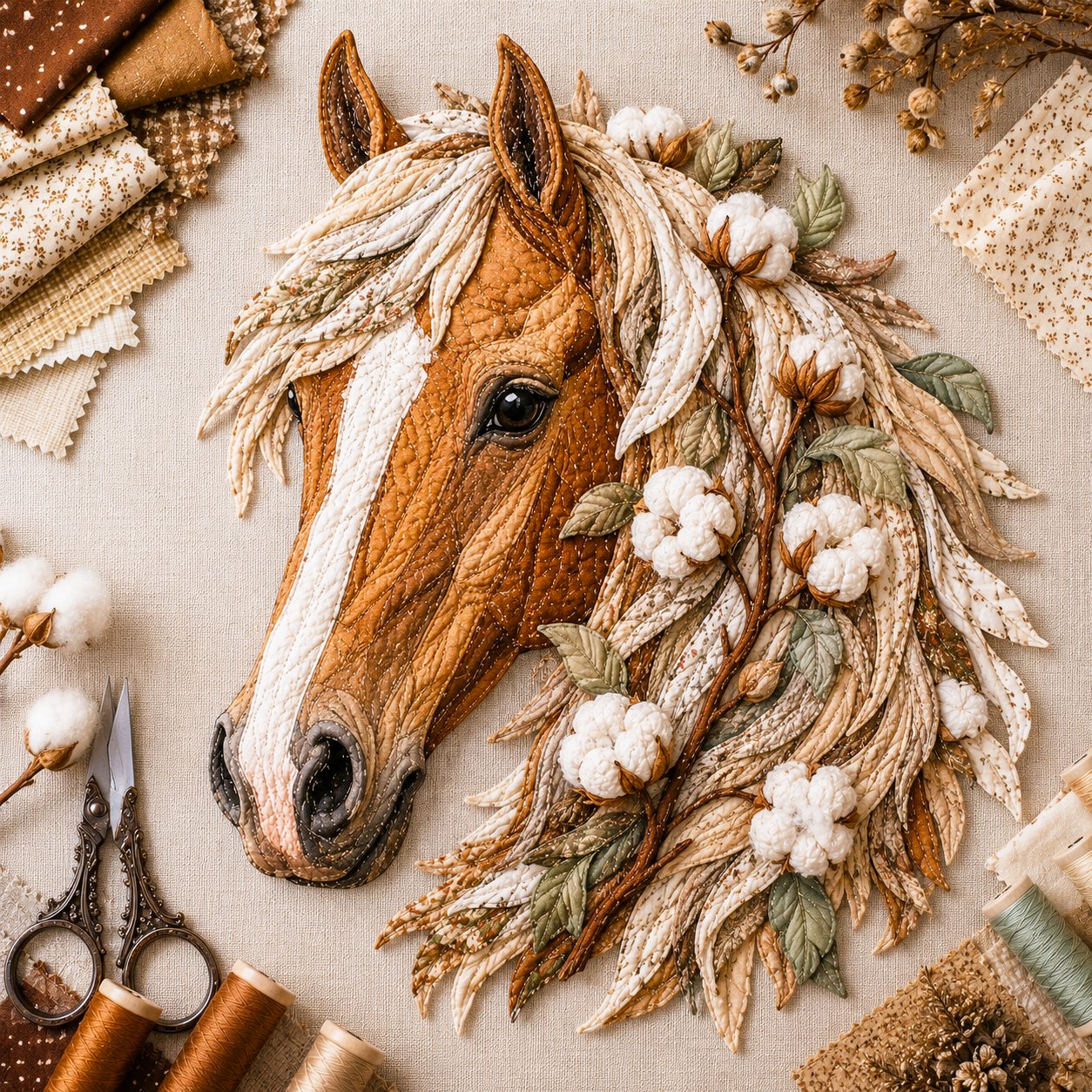 🔥LAST DAY 50% OFF - 🐴 Floral Horse Patchwork Fabric DIY Decor Kit — Handmade Fabric Horse Art with Flowers, Nature & Rustic Charm