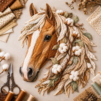 🔥LAST DAY 50% OFF - 🐴 Floral Horse Patchwork Fabric DIY Decor Kit — Handmade Fabric Horse Art with Flowers, Nature & Rustic Charm