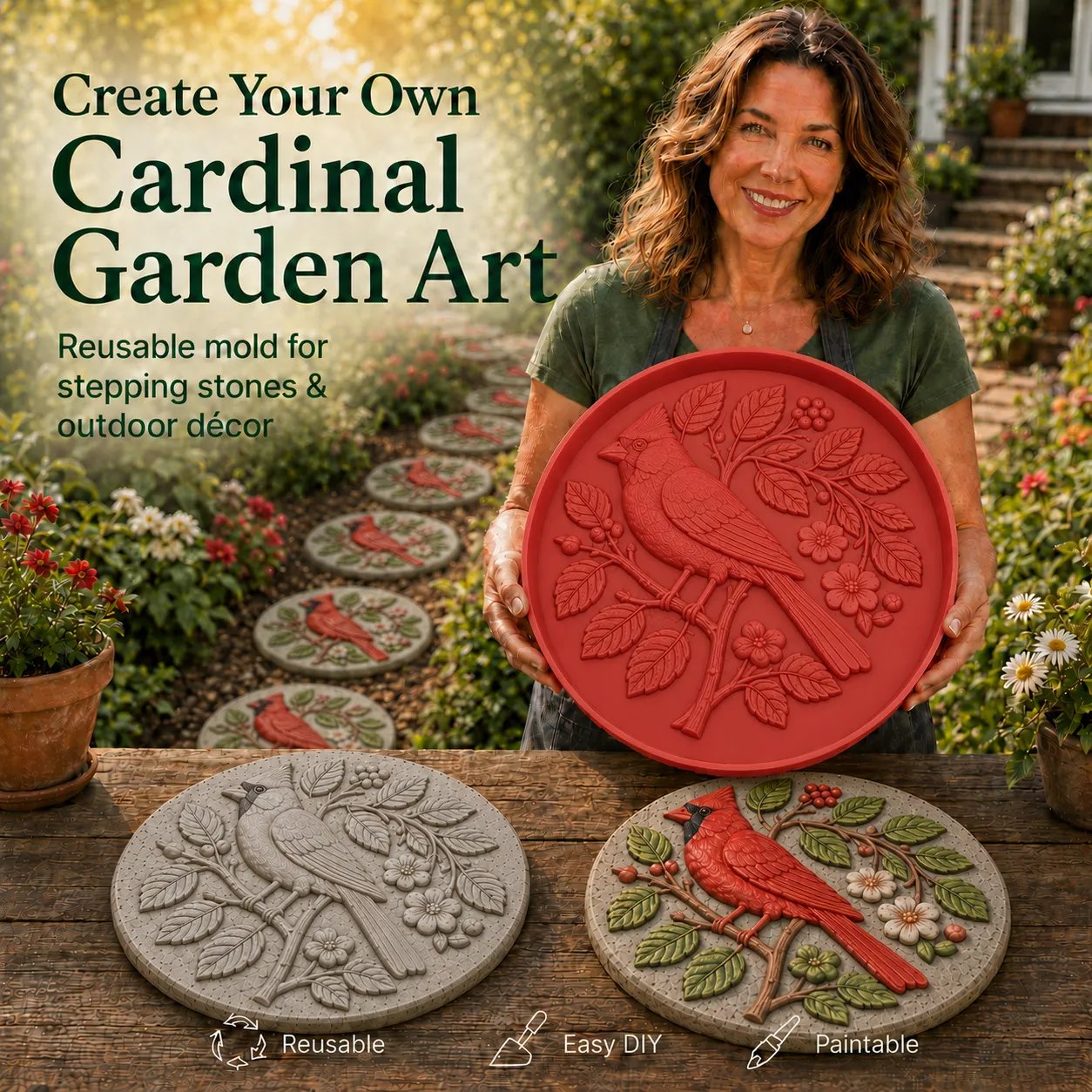 🐦🌸 Hummingbird Garden Art Stepping Stone Mold