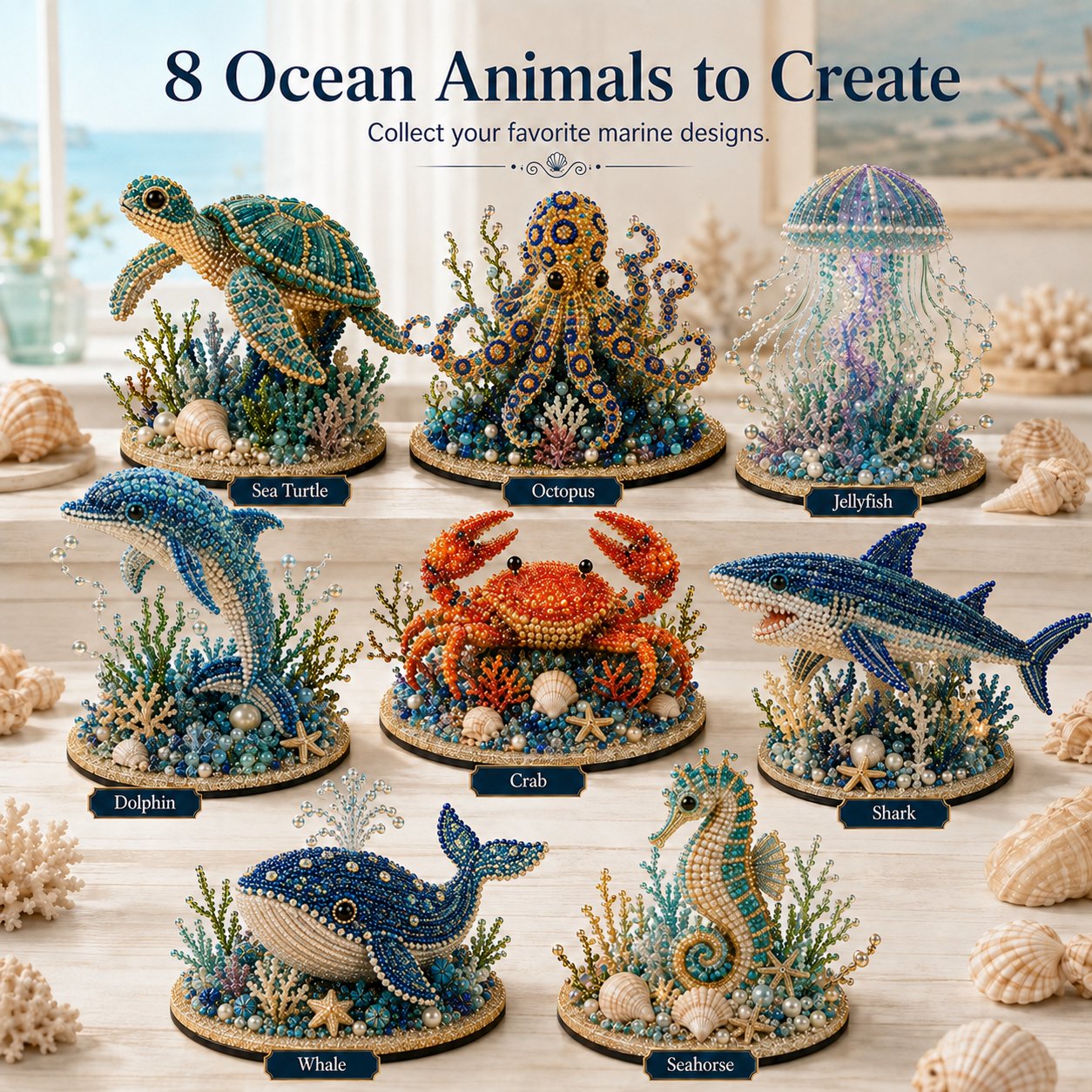🔥LAST DAY 50% OFF -  🌊 Ocean Sparkle Animal Craft Kit | Create a Dimensional Underwater Centerpiece with Colorful Beads, Pearls & Coastal Details 🐚✨