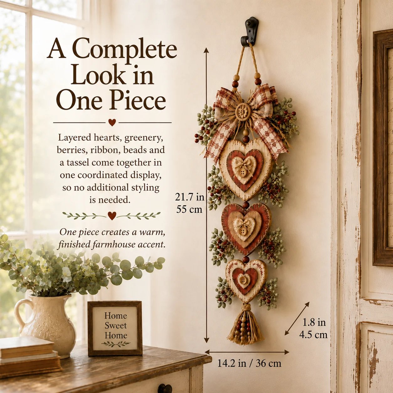 🍂🤎Vintage Farmhouse Layered Heart Wall Hanging