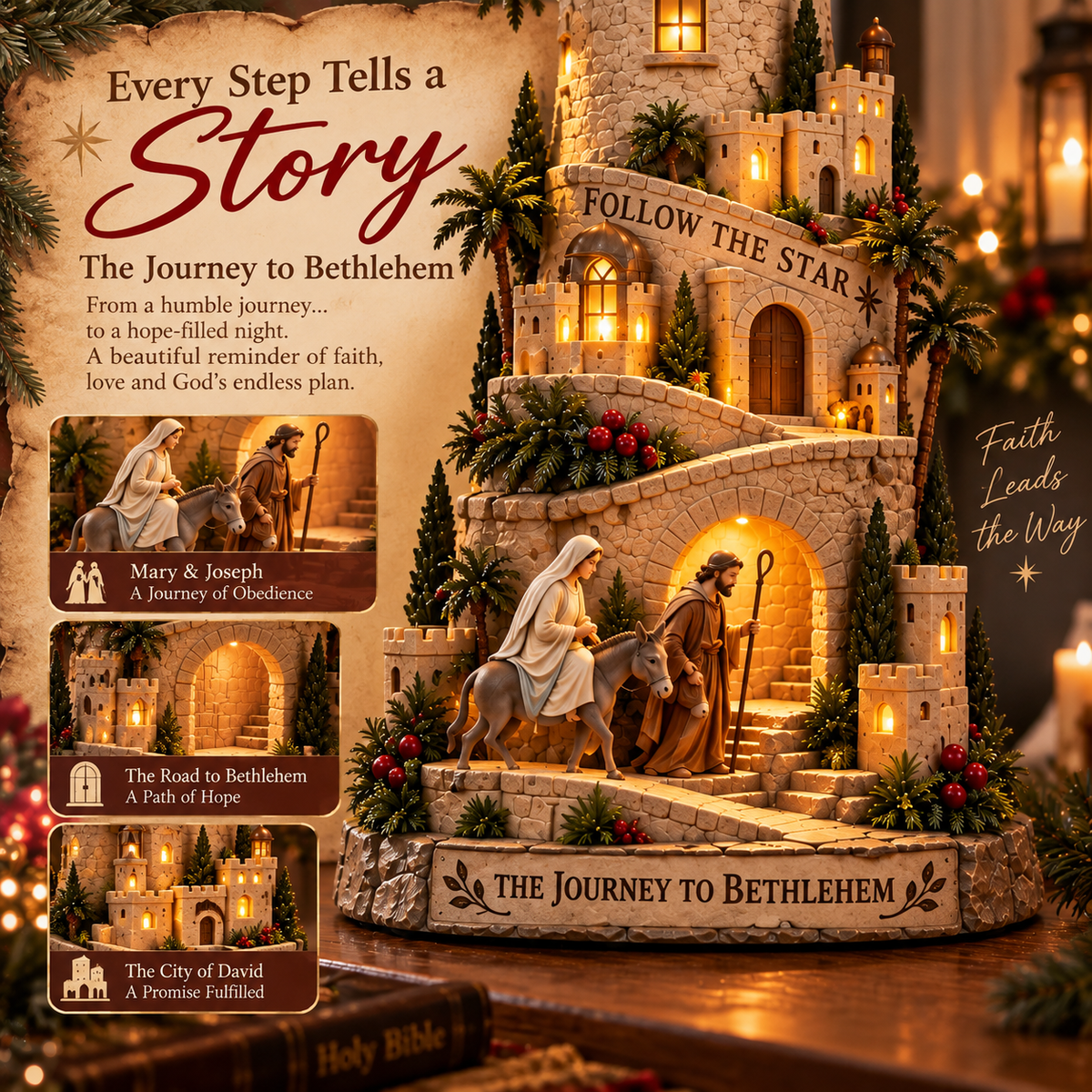 🎄✨ Last Day 50% OFF ⭐ The Journey to Bethlehem Lighted Nativity Tower